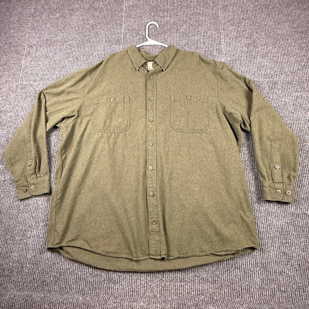 Duluth Trading Co Mens 3XL Tall Olive Green Flannel Relaxed Fit Shirt 89328